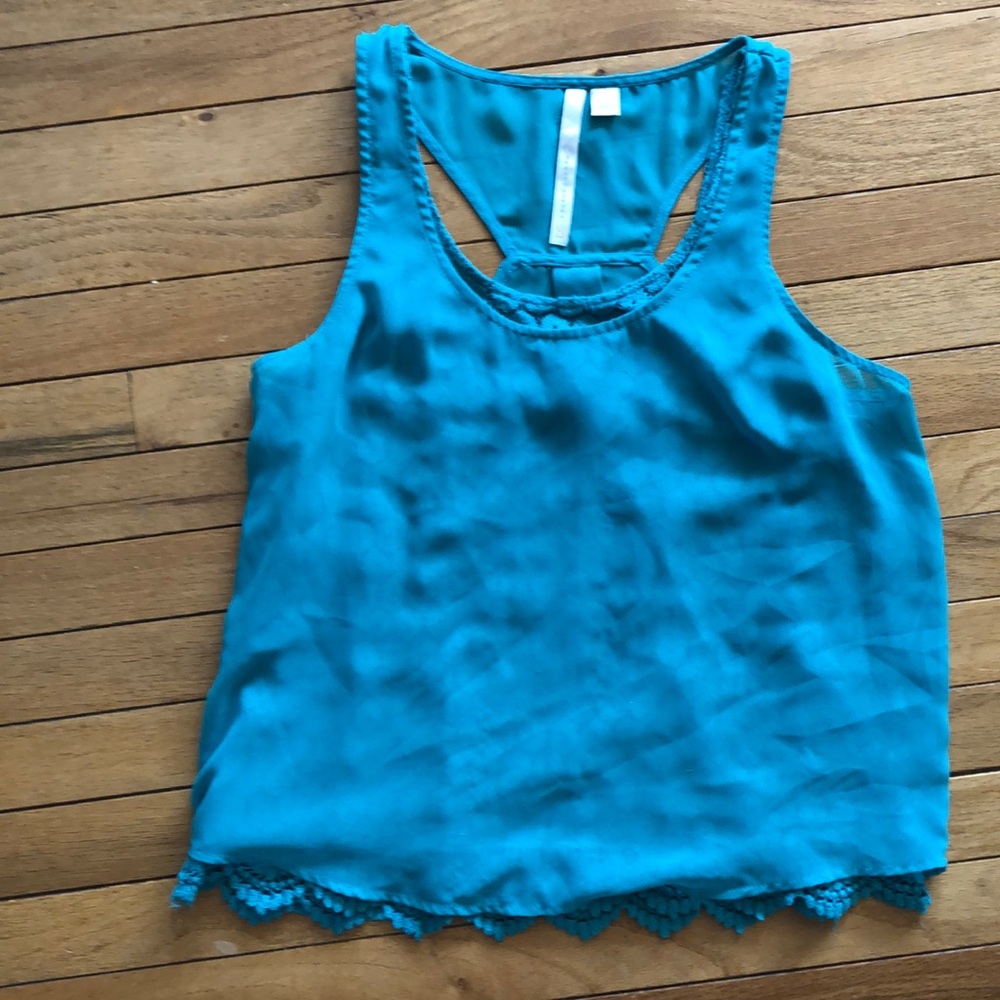 LC Lauren Conrad Teal Racerback Tank with Crochet Detail Size XS